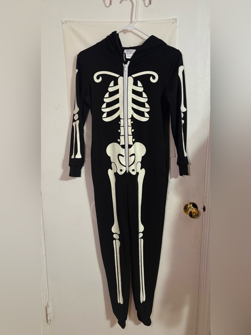 Halloween | Kids Black Skeleton GLOW Hooded One-Piece Costume